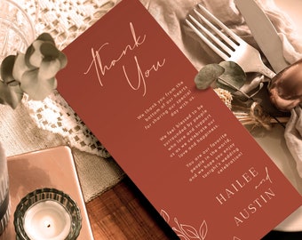 Burnt Orange Wedding Table Thank You Card Template | Printable Thank You Letter | Place Setting Thank You Note | Wedding Napkin Note #H1