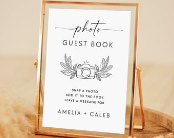 5x7 Photo Guestbook Sign Modern Wedding Printable Template, Minimalist Editable Photo Guest Book Sign, Small Framed Sign Templett #MI