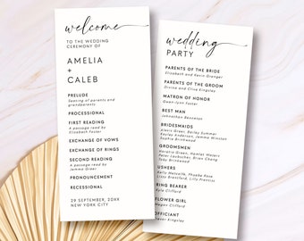 4x9 Modern Wedding Ceremony Program Card Template Minimalist Wedding Party Ceremony Program, Editable Wedding Program The Wedding Party #MI