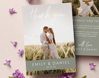 Sage Green Photo Thank You Card Template for Minimalist Wedding | Editable Sage Green Photo Print | DIY Thank You Note Instant Download #SG1