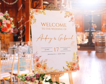 Rustic Floral Wedding Welcome Sign, Autumn Colors (Printable Template)