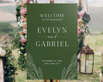 Forest Green Wedding Welcome Sign Template, Large Welcome Sign, Rustic Wedding Welcome Poster, Minimalist Welcome Easel Sign 24x36 #FOREST