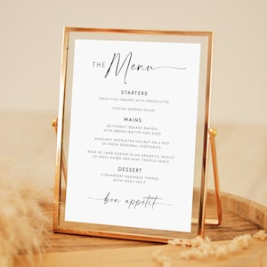 Small Wedding Menu Table Sign Minimalist Wedding Editable Template, Modern Wedding Dinner Menu Sign 5x7 4x6, Printable Buffet Menu Sign #MI
