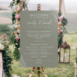 Sage Green Wedding Ceremony Program Sign Template, Large Modern Wedding Welcome Program Sign, Editable Printable Foam Board Easel Sign #SG1