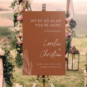 We're So Glad You're Here Welcome Sign Template for Minimalist Desert Wedding, Rust Reception Welcome Poster, Templett, Digital Download #BD