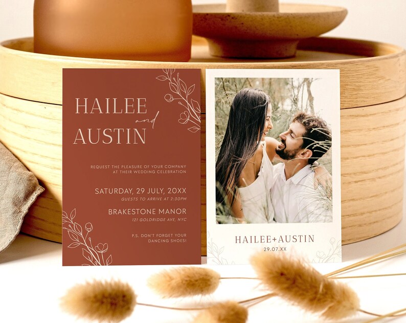 Burnt Orange Wedding Invitation Template Invite With Photo Editable Terracotta Invitation Boho Digital Invite Desert Wedding