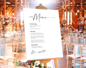 Large Modern Wedding Dinner Menu Editable Sign, Printable Minimalist Wedding Menu Poster Template, Buffet Menu Sign, Elegant Menu Sign #MI