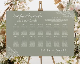 Sage Green Wedding Horizontal Seating Table Chart Sign Template, Bridal Table Seating Sign, Minimalist Seating Table Plan Wedding Decor #SG1