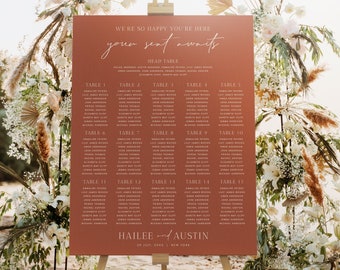 Burnt Orange Seating Chart Sign Template, Wedding Seating Plan Poster, Bridal Table Seating Chart With Head Table, Terracotta DIY #H1