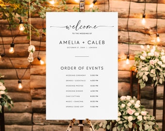 Large Modern Wedding Order Of Events Itinerary Sign Editable Template, Minimalist Wedding Timeline Sign Modern, Wedding Schedule Sign #MI
