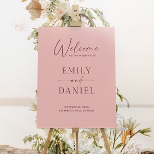 Modèle de plaque de bienvenue pour mariage rose cendré, grande affiche de bienvenue de mariage rose poudré 24 x 36, plaque de bienvenue moderne rose pâle, plaque de chevalet #DP