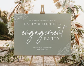 Sage Green Engagement Party Sign | Minimalist Engagement Welcome Sign Template | Printable Modern Welcome Poster | Ceremony Sign #SG1