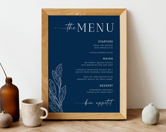 Small Navy Blue Wedding Dinner Menu Sign Editable Template, Modern Buffet Menu Sign, Instant Download Printable Templett Menu Sign #NAVY