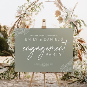Sage Green Engagement Party Sign | Minimalist Engagement Welcome Sign Template | Printable Modern Welcome Poster | Ceremony Sign #SG1