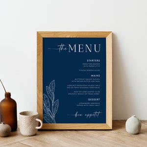 Small Navy Blue Wedding Dinner Menu Sign Editable Template, Modern Buffet Menu Sign, Instant Download Printable Templett Menu Sign #NAVY