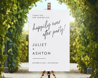Happily Ever After Party Wedding Welcome Sign Template, Minimalist Wedding Welcome Sign, Printable Templett, Editable Reception Poster  #MM