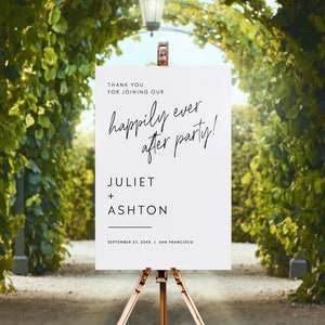 Happily Ever After Party Wedding Welcome Sign Template, Minimalist Wedding Welcome Sign, Printable Templett, Editable Reception Poster  #MM