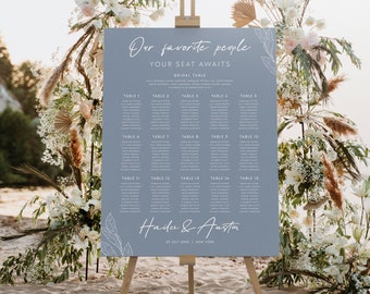 Dusty Blue Wedding Table Seating Plan Sign Template, Editable Printable Seating Chart Sign, Modern Minimalist Wedding Table Decor DIY #DBL