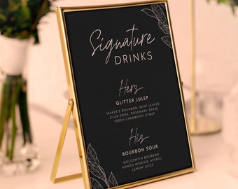 Dusty Pink Wedding Signature Drinks Sign Template Modern Minimalist Pale Blush Pink Wedding Drink Table Decor His And Hers Drink Sign #RG