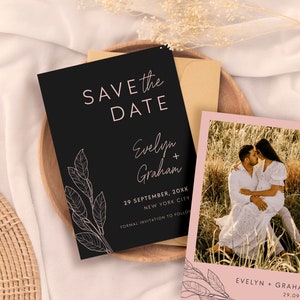 Rose Gold Save The Date 5x7 Card Wedding Invite Template, Modern Minimalist Save the Date Invitations, Editable Printable Save The Date #RG