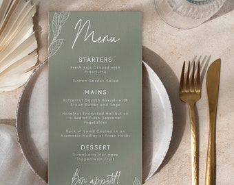 Sage Green Wedding Dinner Menu Template with Drinks Card, Printable Green Menu Template, Wedding Drinks Menu, Modern Wedding Menu Card #SG1