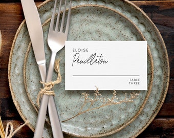 Minimalist Wedding Place Cards Editable Templates, Black and White Table Place Cards, Printable Wedding Name Cards, DIY Modern Name Card #MM