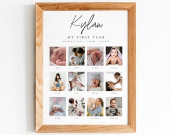 Baby's First Year Photo Collage Poster Template, Modern Minimalist, 12 Months Photo Collage, Year in Pictures, DIY 1st Birthday Collage #BA1