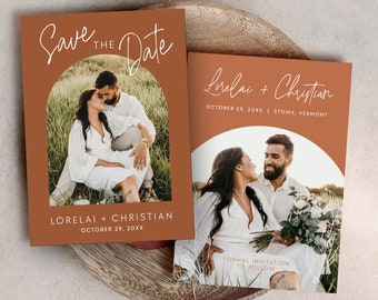 Modern Arched Photo Save the Date Card Template, Boho Desert Wedding Save Our Date, Rust Save the Date, Templett, Instant Download #BD