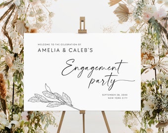 Modern Engagement Party Welcome Sign Editable Template, Minimalist Engagement Welcome Foam Board A1 Easel Sign, Printable Landscape Sign #MI