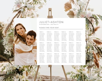 Couple's Photo Wedding Table Seating Chart Sign Template, Editable Modern Minimalist Seating Plan Board, Printable Photo Seating Chart #MM