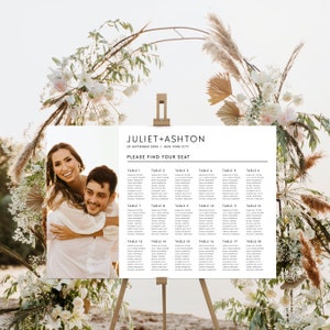 Couple's Photo Wedding Table Seating Chart Sign Template, Editable Modern Minimalist Seating Plan Board, Printable Photo Seating Chart #MM