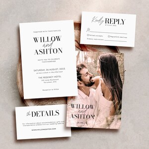 Minimalist Wedding Invite Suite Editable Templates, Modern Wedding Invitation, Invite Bundle, Black And White, DIY Wedding Set Templett #BW1