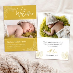 Modern Birth Announcement Card Template | Editable Photo Baby Card | Baby Announcement | Welcome Newborn | Printable Instant Download #BA1