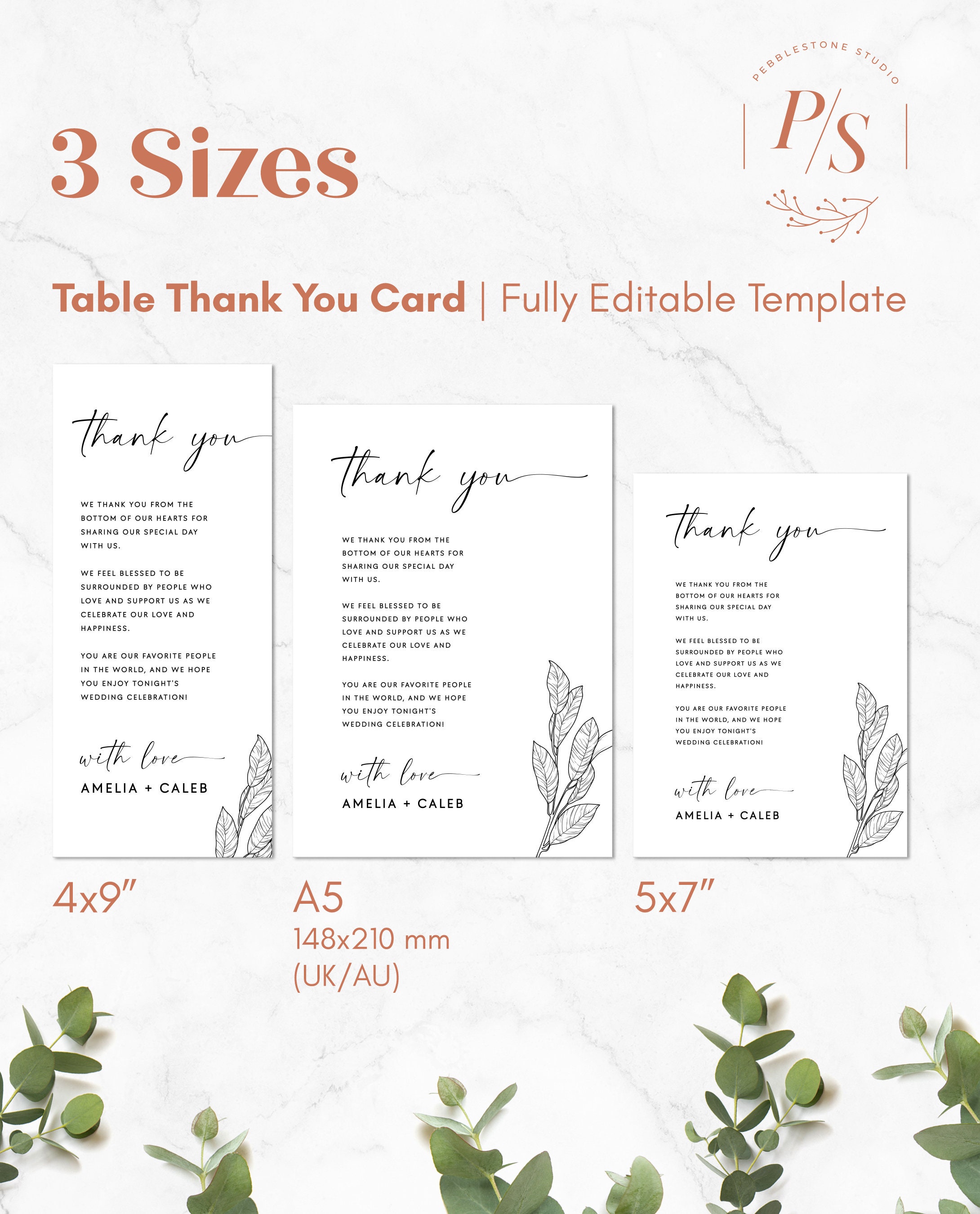Minimalist Wedding Table Plate Thank You Note Editable Template Thank ...