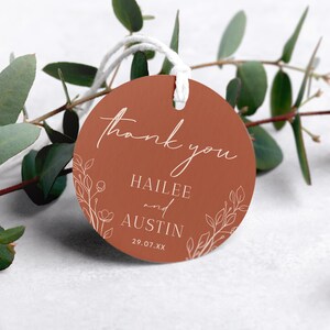 2 Inch Round Favor Tag for Burnt Orange Wedding, Circular Wedding Favor Tag Template, Modern Thank You Gift Favor Tag, Editable Favor Tag#H1