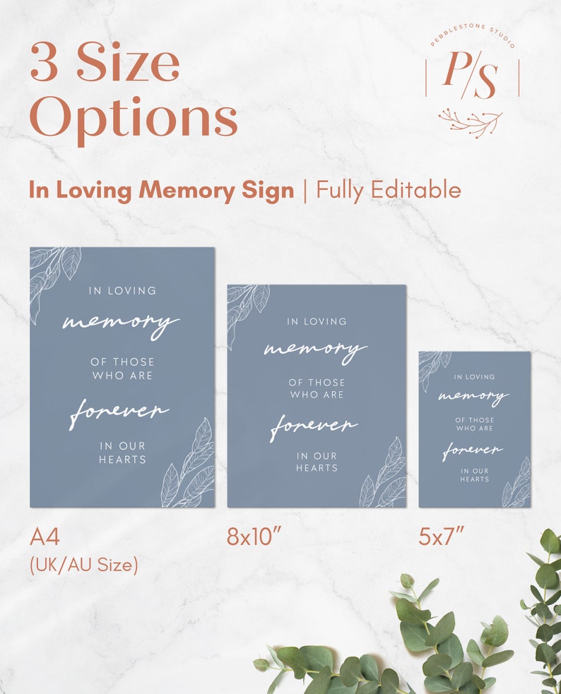 Dusty Blue Wedding in Loving Memory Table Sign Template, Editable ...