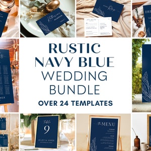 Navy Blue Wedding Templates Bundle Suite, Wedding Signs and Cards Bundle, Reception Signs Set, Invitation Suite Editable Templett #NAVY