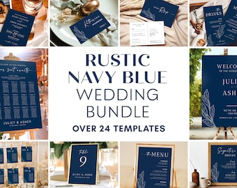 Navy Blue Wedding Templates Bundle Suite, Wedding Signs and Cards Bundle, Reception Signs Set, Invitation Suite Editable Templett #NAVY