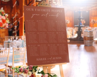 Burnt Orange Wedding Seating Sign Template | Copper Seating Chart | Terracotta Seating Poster | Guest Seating | Wedding Seating DIY #H1