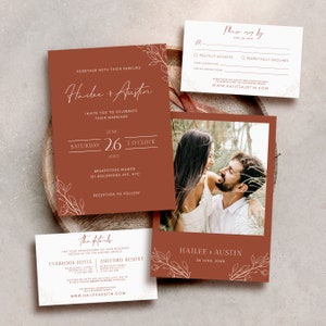 Terracotta Wedding Invitation Set Template | Editable Invite Suite | Printable Burnt Orange RSVP | Modern Minimal RSVP Do It Yourself #AU1