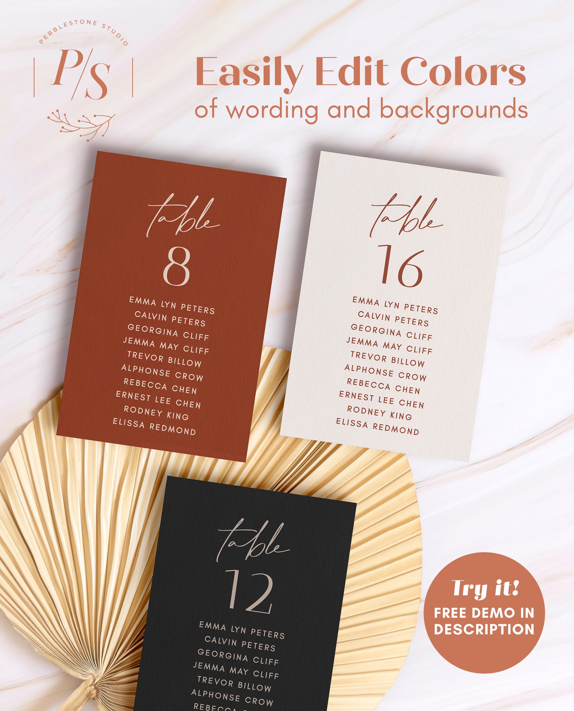 Terracotta Seating Chart Cards Template Editable Table Plan Card Desert Terracotta seating chart cards template editable table plan card desert