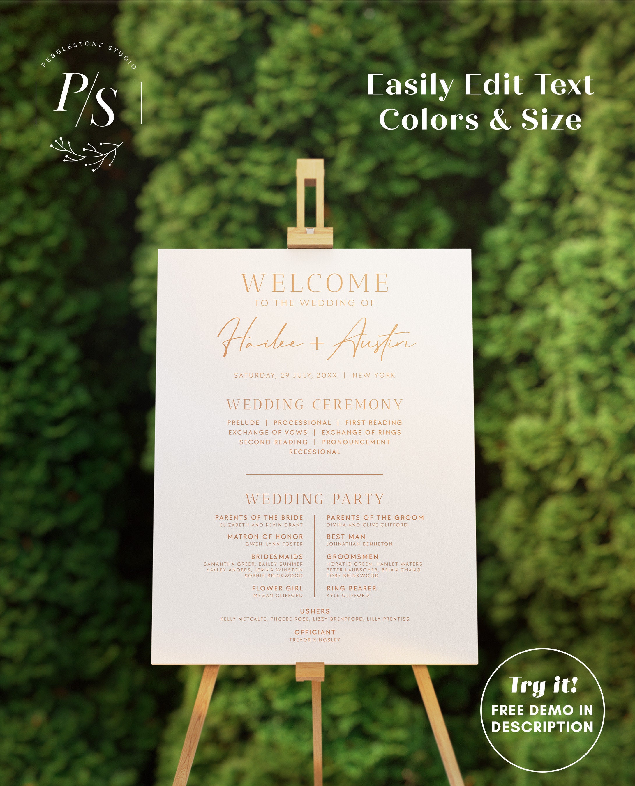 Burnt Orange Wedding Program Sign Editable Template | Wedding Ceremony ...
