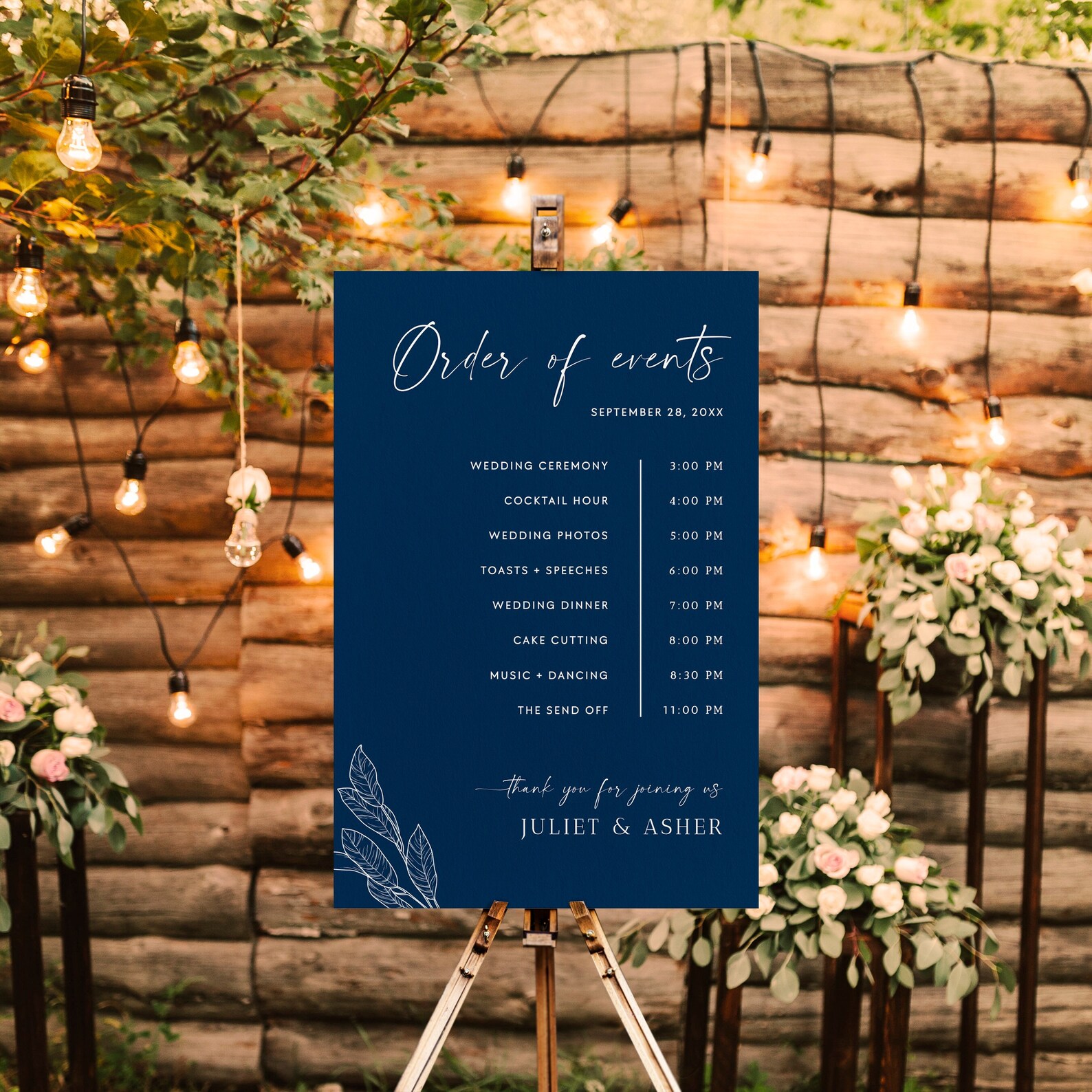 Rustic Navy Blue Wedding Order of Events Sign Template, Boho Blue ...