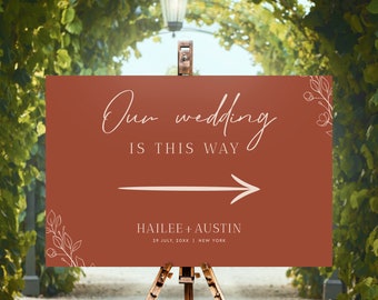 Burnt Orange Wedding Directions Sign Editable Template, Printable Wedding Outdoor Directions Sign, Terracotta Wedding Directions Sign #H1