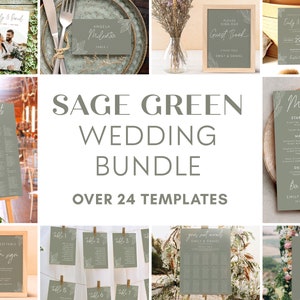 Sage Green Wedding Templates Bundle Suite, Wedding Signage Suite, Modern Minimalist Invitation Suite Editable Do It Yourself Templett #SG1