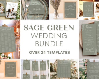 Sage Green Wedding Templates Bundle Suite, Wedding Signage Suite, Modern Minimalist Invitation Suite Editable Do It Yourself Templett #SG1