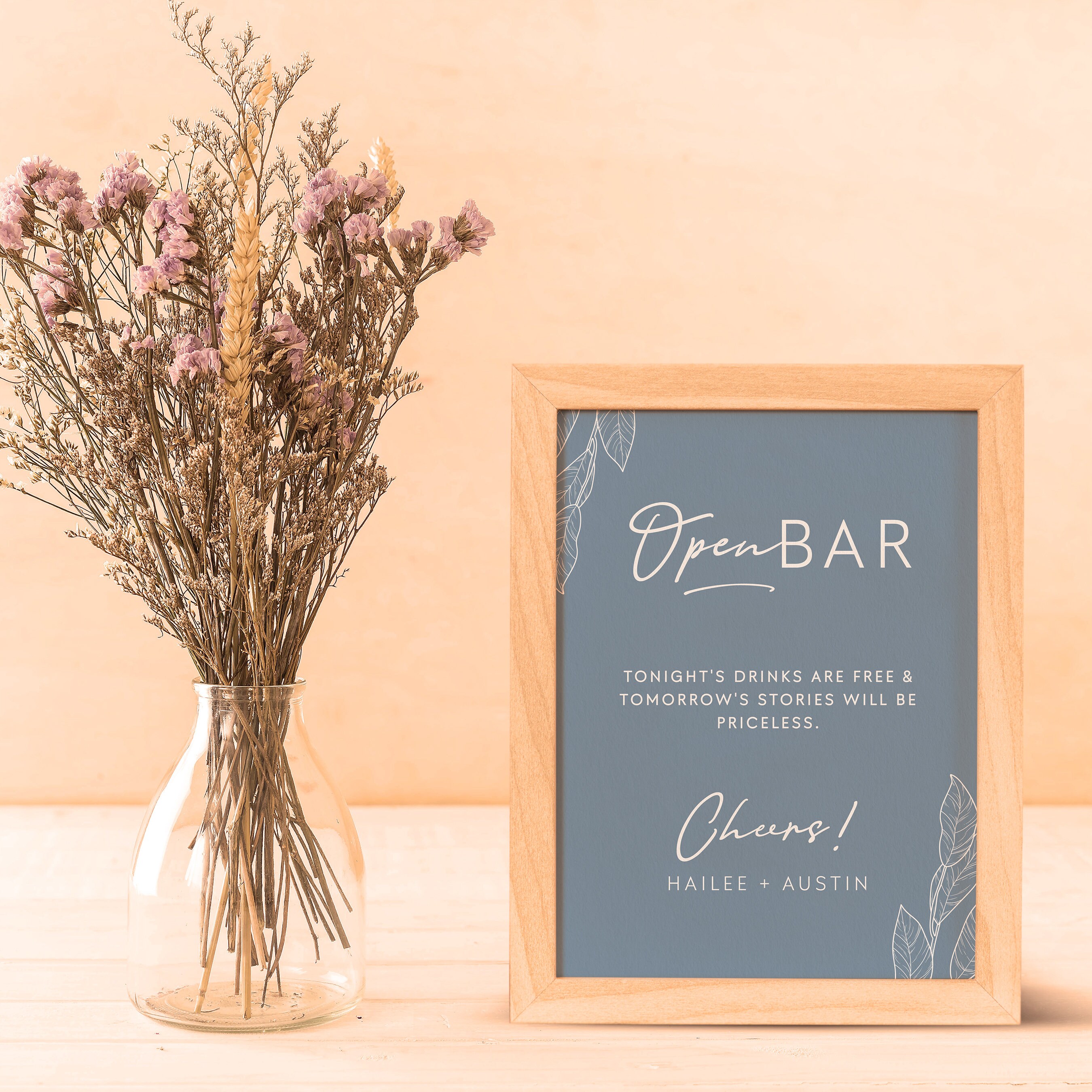 Dusty Blue Wedding Open Bar Table Sign Template Printable Wedding Bar ...