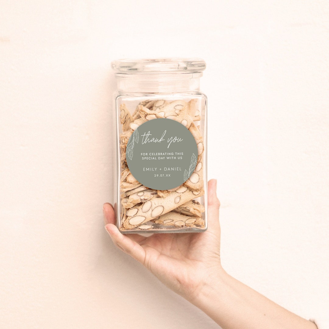 Round 2x2 Inch Thank You Sticker Printable Template for Sage Green