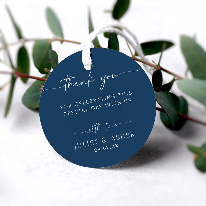Navy Blue 2 Inch Round Thank You Favor Tag, Rustic Blue Wedding Gift ...