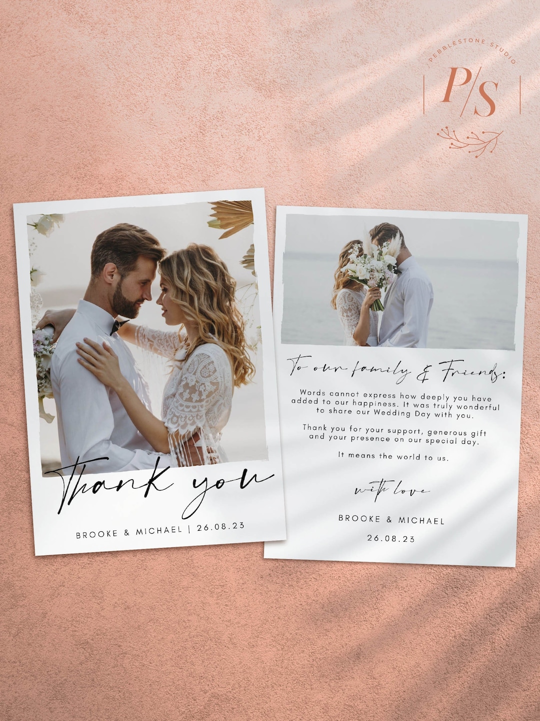 Minimalist Wedding Thank You Card, Printable Photo Card Template ...